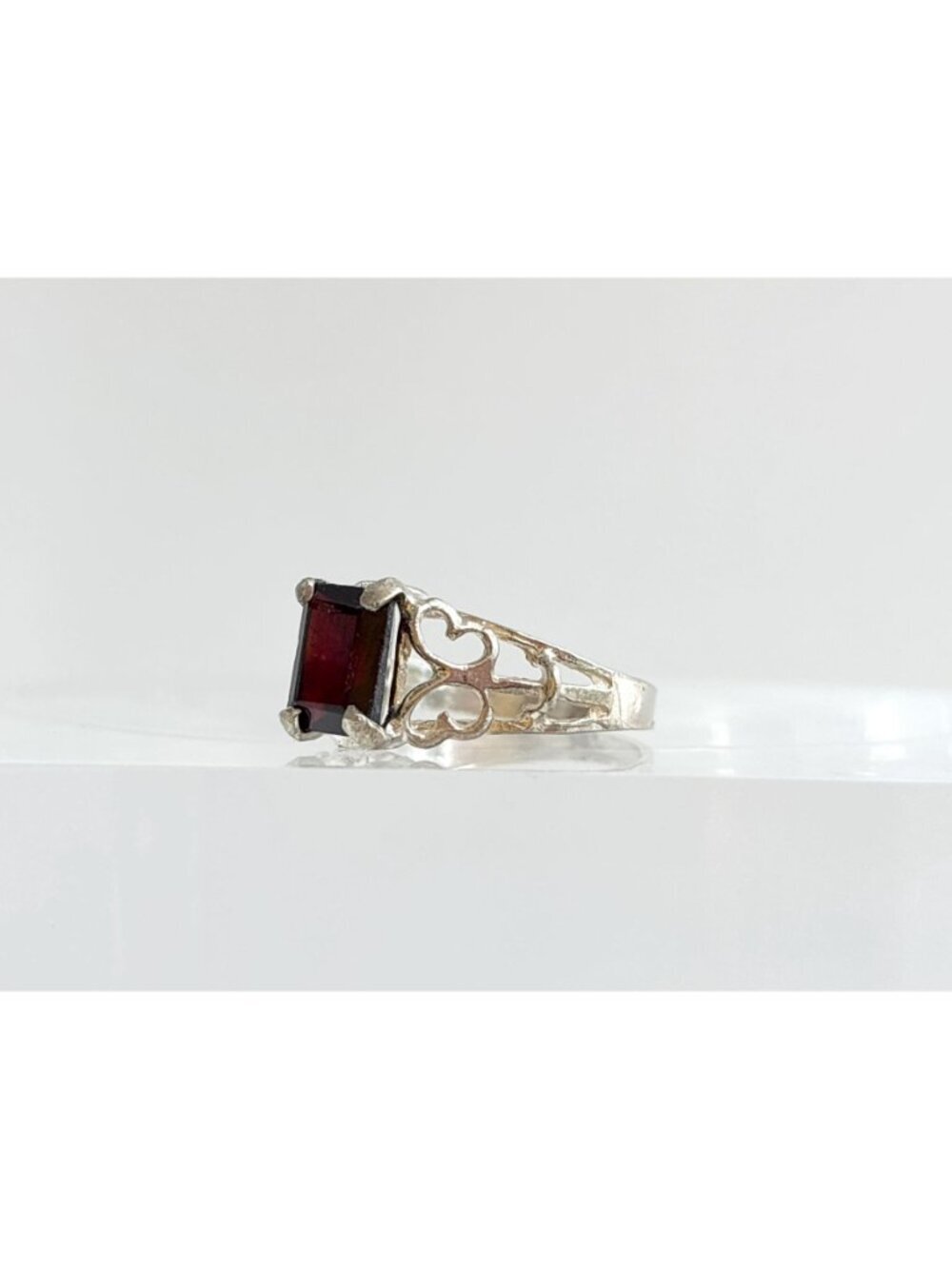 Garnet Emerald Cut Gemstone Sterling Silver 925 Victorian Vintage Ring - sz 6.25 - Picture 6 of 13